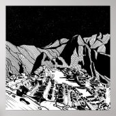 Machu Picchu zwart-wit landschap Poster (Voorkant)
