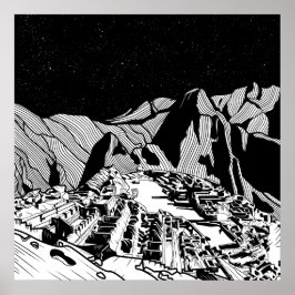Machu Picchu zwart-wit landschap Poster