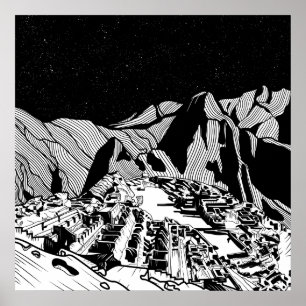 Machu Picchu zwart-wit landschap Poster