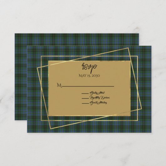 MacInnis Tartan Pset Wedding RSVP Kaartje (Voorkant / Achterkant)