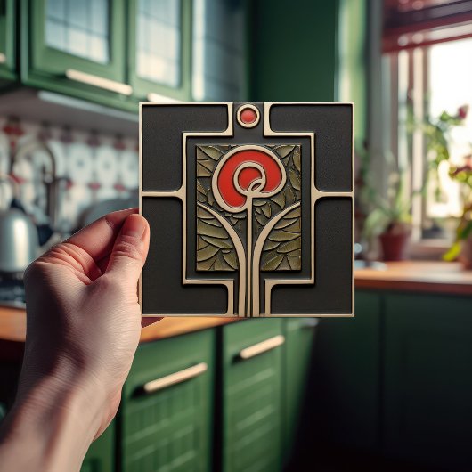 Macintosh Earth-tone Bloem Midden-eeuw Decor Tegeltje