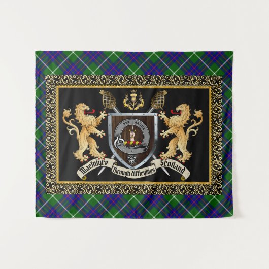 MacIntyre Clan badge & Motto w/Lions Wandkleed (Voorkant (horizontaal))