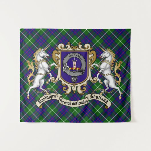 MacIntyre Clan Badge & Unicorns w/Tartan Wandkleed (Voorkant (horizontaal))