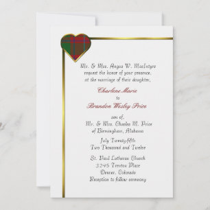 MacIntyre Plaid Heart Wedding Invitation Kaart