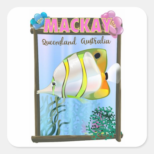 Mackay Australia Tropical reisposter Vierkante Sticker (Voorkant)
