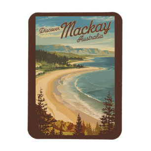 Mackay Australië Illustratie Reizen Art Vintage Magneet