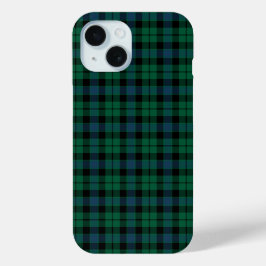 MacKay Clan Green, Blue en Black Tartan iPhone 15 Case