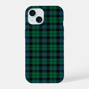 MacKay Clan Groen, Blauw en Zwart Tartan iPhone 15 Hoesje