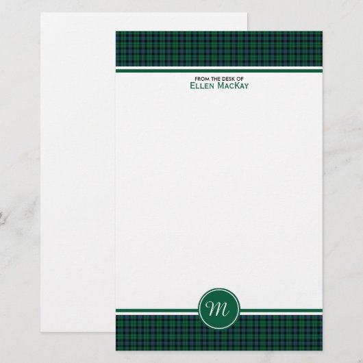 MacKay Clan Tartan Groene Schotse speldenmonogram Briefpapier (Voorkant / Achterkant)