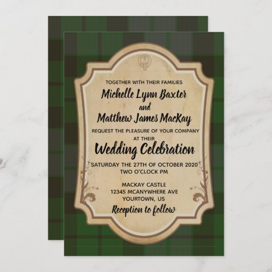 MacKay Tartan Wedding Invitation Kaart (Voorkant / Achterkant)