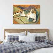 Macke - Kat op de groene kussen Canvas Afdruk (Insitu (Slaapkamer))