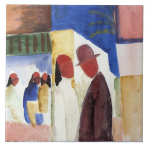 Macke - Op straat, aquarel,  Tegeltje