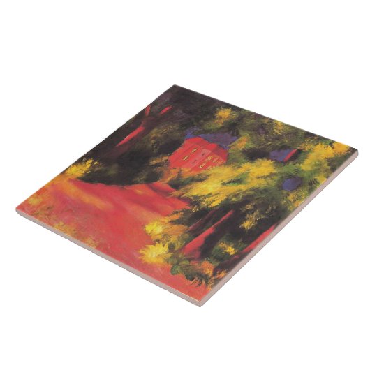 Macke - Rode huis in park, Tegeltje (Zijkant)