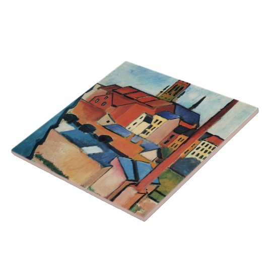 Macke - St. Mary's met huizen en schoorsteen (Bonn Tegeltje (Zijkant)