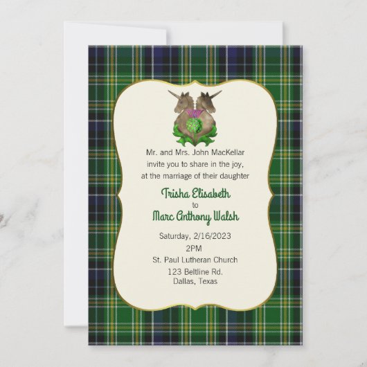 MacKellar Clan Scottish Symbols Wedding Invitation Kaart (Voorkant)