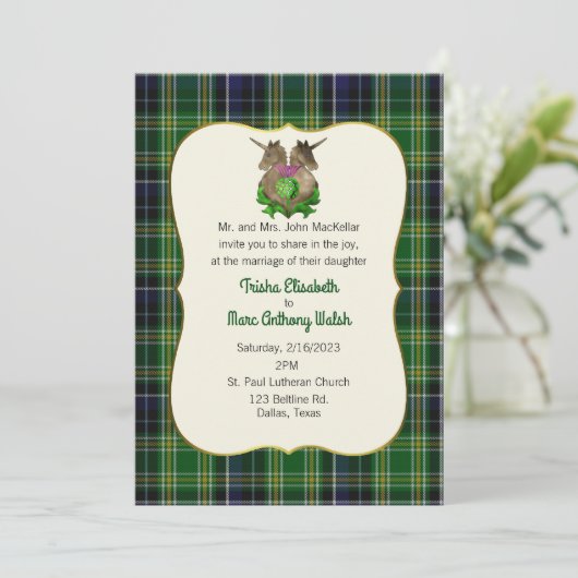MacKellar Clan Scottish Symbols Wedding Invitation Kaart (Staand voorkant)