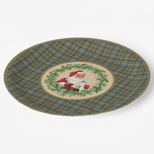 MacKellar Clan Tartan en Santa Wreath Papieren Bordje (Gekanteld)