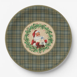 MacKellar Clan Tartan en Santa Wreath Papieren Bordje