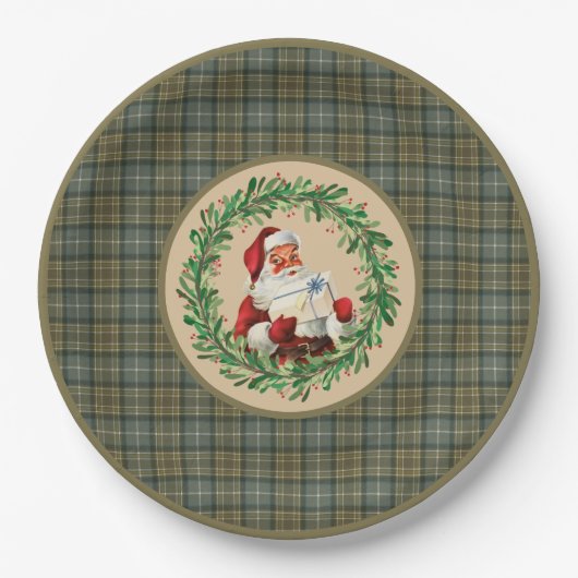 MacKellar Clan Tartan en Santa Wreath Papieren Bordje (Voorkant)