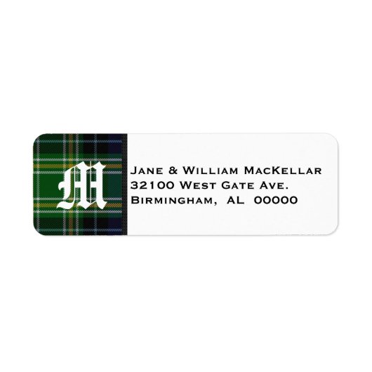 MacKellar Tartan Plaid Monogram Adresetiketten Etiket (Voorkant)