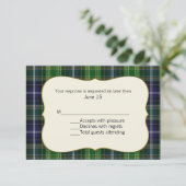 MacKellar Tartan Pset Wedding RSVP Kaart (Staand voorkant)