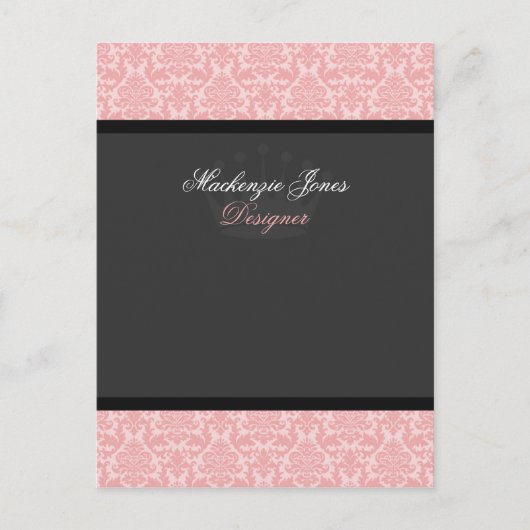 Mackenzie #2 Roze & Zwarte Damask Chic Bow Card Briefkaart (Voorkant)