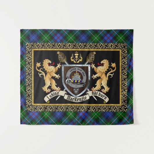 MacKenzie Clan Badge & Motto w/Lions Wandkleed (Voorkant (horizontaal))