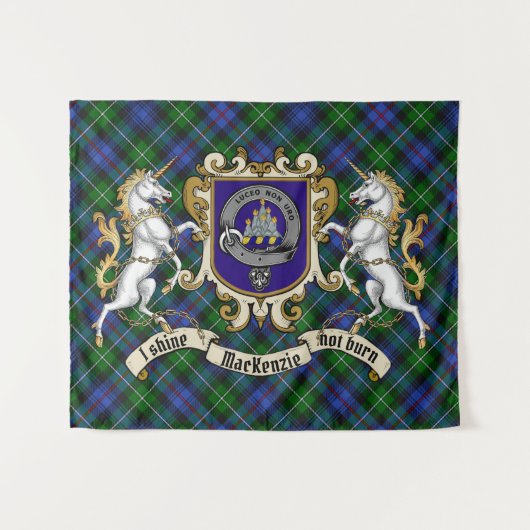 MacKenzie Clan Badge & Unicorns w/Tartan Wandkleed (Voorkant (horizontaal))