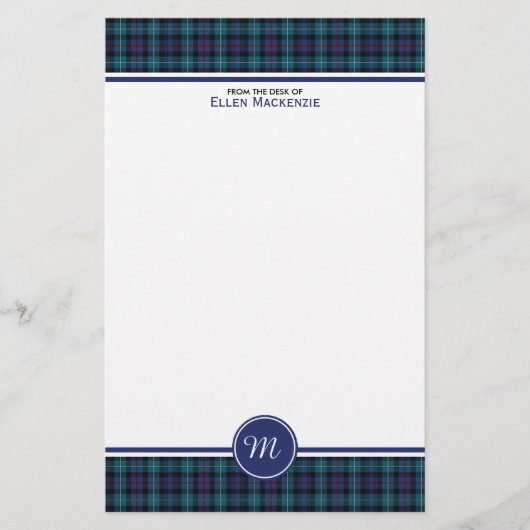 Mackenzie Clan Modern Tartan Monogram Stationery Briefpapier (Voorkant)