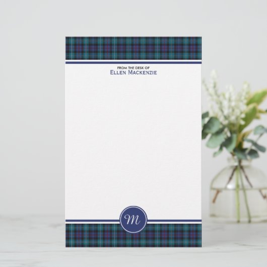 Mackenzie Clan Modern Tartan Monogram Stationery Briefpapier (Staand voorkant)