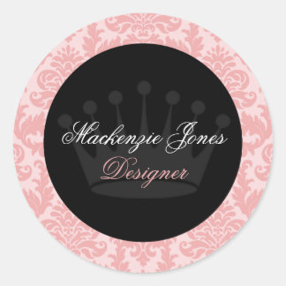 Mackenzie Roze & Zwart Damast Chique Ronde Sticker