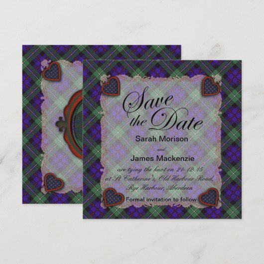 Mackenzie Scottish clan tartan - Pset Save The Date (Voorkant / Achterkant)