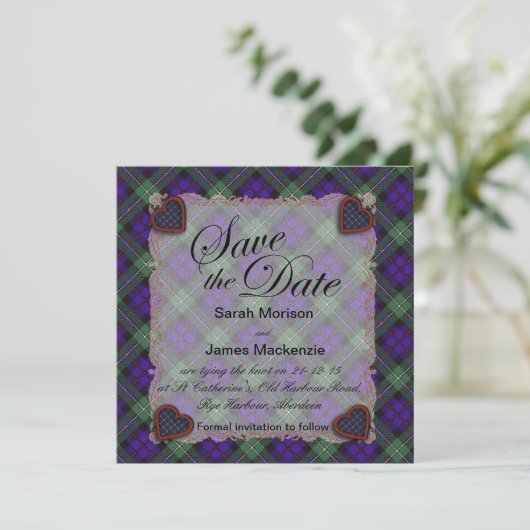 Mackenzie Scottish clan tartan - Pset Save The Date (Staand voorkant)