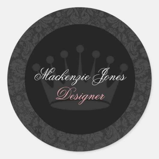 Mackenzie zwart damast chique ronde Sticker (Voorkant)