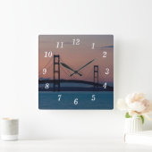 Mackinac Bridge bij schemerwandklok Vierkante Klok (Huis)
