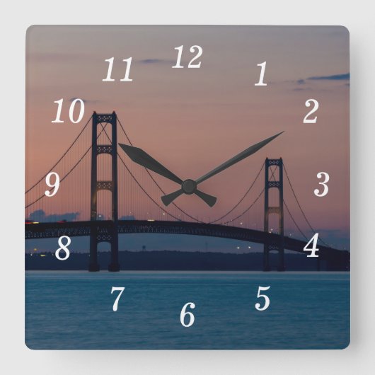 Mackinac Bridge bij schemerwandklok Vierkante Klok (Voorkant)