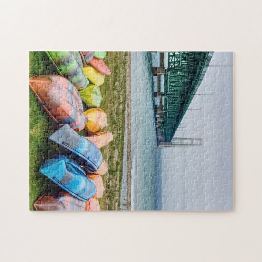 Mackinac Bridge en Canoes Jigzaag Puzzle Legpuzzel (Horizontaal)