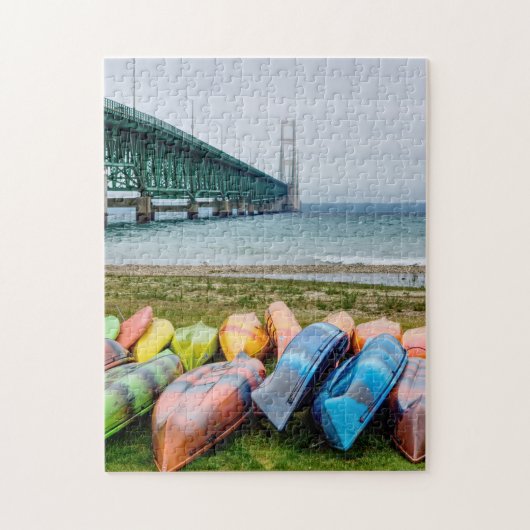 Mackinac Bridge en Canoes Jigzaag Puzzle Legpuzzel (Verticaal)