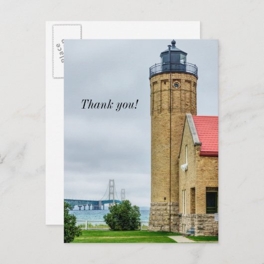 Mackinac Bridge en Lighthouse Dank u Briefkaart (Voorkant / Achterkant)
