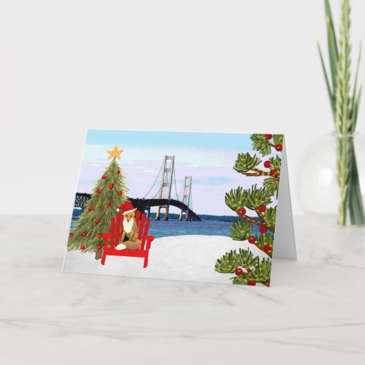 Mackinac Bridge Kerst Kaart met Strandstoel (Voorkant)