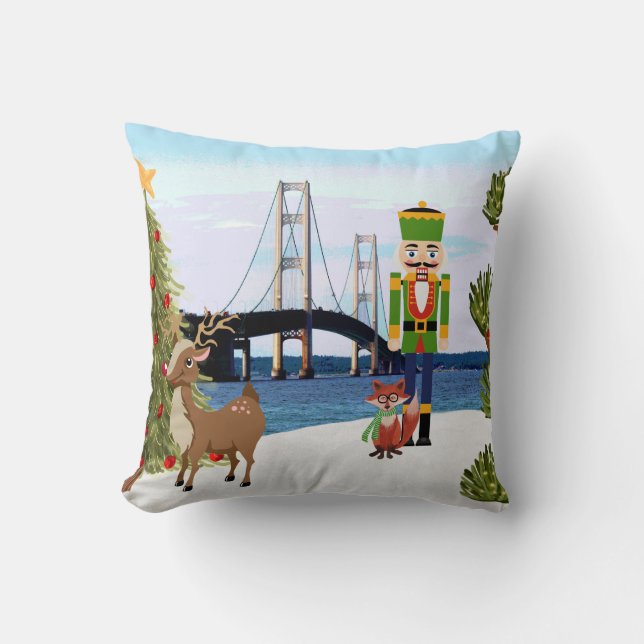 Mackinac Bridge kerst Kussen (Voorkant)