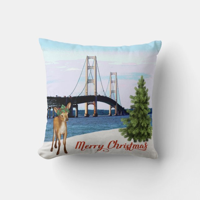 Mackinac Bridge kerst Kussen (Voorkant)