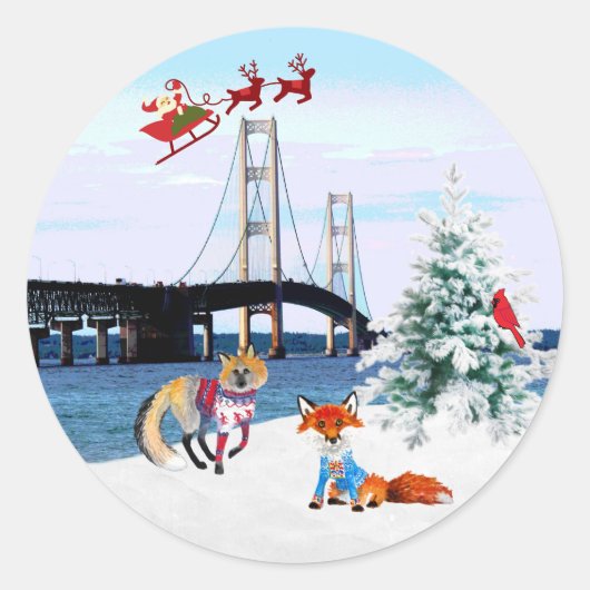 Mackinac Bridge-Kerst sticker (Voorkant)