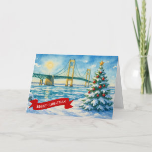 Mackinac Bridge Kerstkaart Feestdagen Kaart