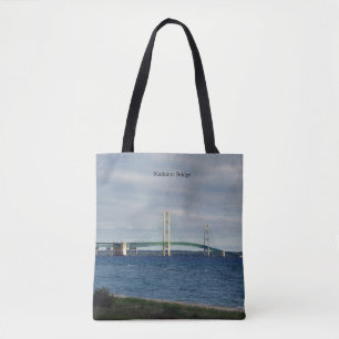 Mackinac Bridge Mackinaw City over de hele canvas Tote Bag