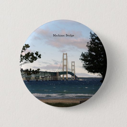 Mackinac Bridge met boomknop Ronde Button 5,7 Cm (Voorkant)