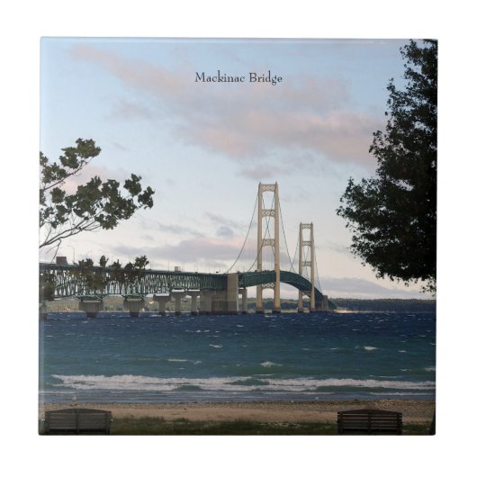 Mackinac Bridge met boomtegels Tegeltje (Voorkant)