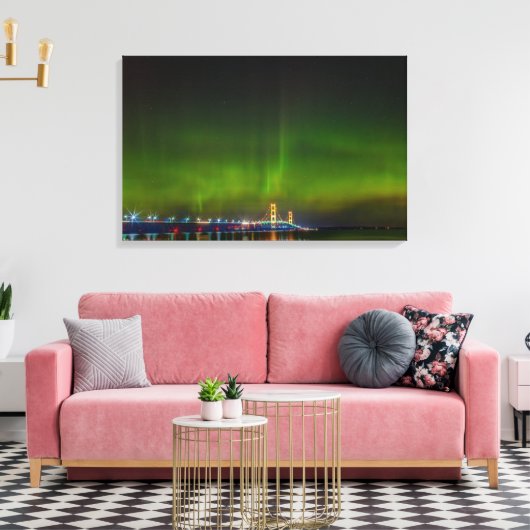 Mackinac Bridge met het noorderlicht Canvas Afdruk (Insitu (Woonkamer))