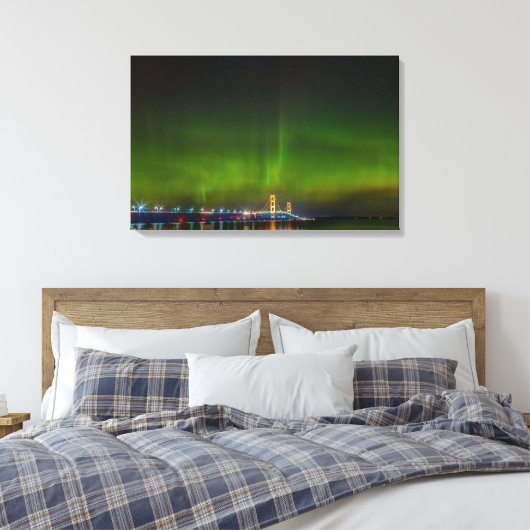 Mackinac Bridge met het noorderlicht Canvas Afdruk (Insitu (Slaapkamer))