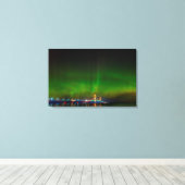 Mackinac Bridge met het noorderlicht Canvas Afdruk (Insitu (Houten vloer))